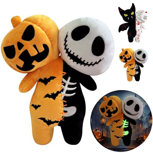 POPOYU Halloween Kürbis Doppelkopf Schädel, Halloween Kissen Kürbis Schädel Plüsch Halloween Kürbis Schädel Kürbis Doppelkopf Schädel Kissen Halloween Kinder Geschenk Dekoration Kürbis Schädel Kissen von POPOYU