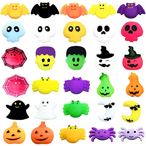 POPOYU Halloween Mini Mochi Squishy Set,Squeeze Spielzeug für Kinder,30 Stück Kawaii Mini Soft Mochi Squishy Spielzeug,Halloween Stretchy Stress Relief Spielzeug für Halloween Taschenfüller von POPOYU