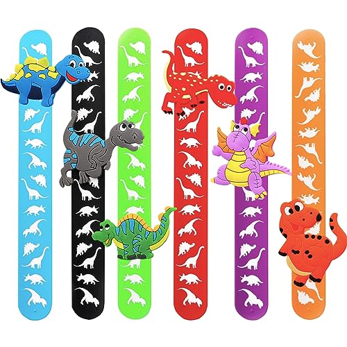 POPOYU Silikon Schnapparmbänder Kinder,6 Stück Dinosaurier Party Slap Armbänder Mitgebsel,Dinosaurier Armband Junge Mädchen Dinosaurier Geburtstagsdeko für Kinder Party Bag Fillers von POPOYU