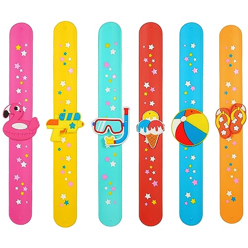 POPOYU Silikon Schnapparmbänder Kinder,6 Stück Sommerstrand Party Slap Armbänder Mitgebsel,Sommerstrand Armband Junge Mädchen Sommerstrand Geburtstagsdeko für Kinder Party Bag Fillers von POPOYU