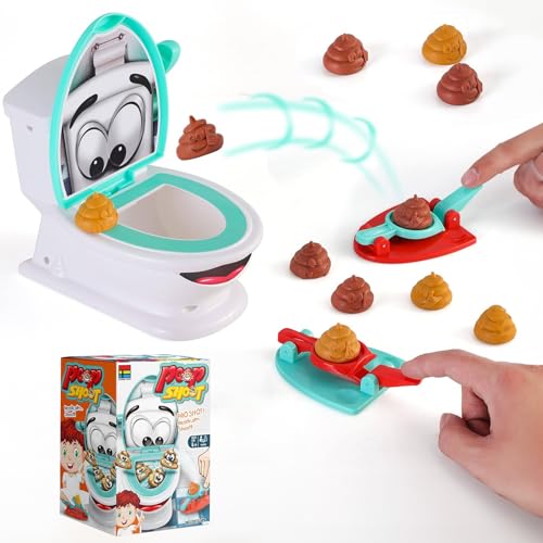 POPOYU Toiletten Spiel Poop Toys,Kacka Alarm Spiel Kinderspiele Funny Games,Launchers Toilettenspiels Shoot Poop Familienspielzeug mit 12 Häufchen, 2 Werfern, 1 Aufkleber für Kinder Jungen Mädchen von POPOYU