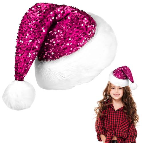 POPOYU Weihnachten Pailletten Santa Hut, funkelnde RoseRosa Weihnachten Pailletten Hut für Erwachsene, Luxus Weihnachtsmann Hut Weihnachtsmann Hut Weihnachtsmann Kostüm Fancy Dress Accessoire von POPOYU