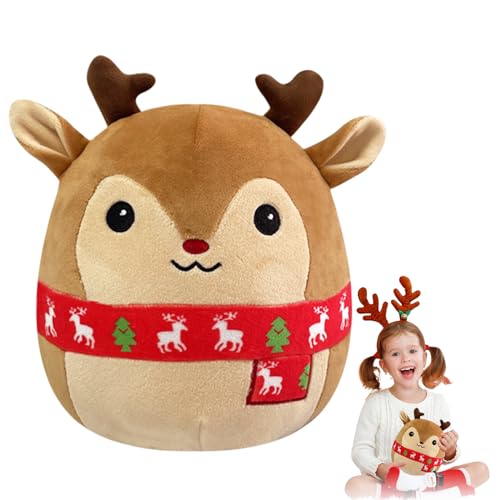 POPOYU Weihnachten Plüsch,8’’ Kleines Kuscheltier Elch Stofftier Gefüllte Plüschpuppe,Weihnachten Squishmallows Plüschkissen Spielzeug für Kinder Mädchen Jungen Xmas Sofa Dekoration Geschenk von POPOYU