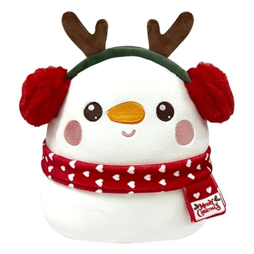 POPOYU Weihnachten Schneemann Plüsch Kissen Spielzeug, Schneemann Kissen mit einem Liebesschal mit roten Ohrenschützern, süße Plüsch Kissen Puppe Weiche Baumwolle Plüsch Puppe, für Kinder Mädchen von POPOYU