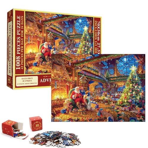 Puzzles Adventskalender 2024 Jigsaw, Familienurlaub Puzzle 1008 Teile Puzzles, 24 Boxen Puzzles für Countdown bis Weihnachten, Hausdekoration, Erwachsene Kinder Jungen Mädchen von POPOYU