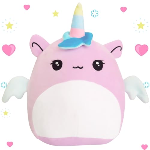 POPOYU 3D Einhorn Plüschkissen,20cm Gefüllte Einhorn Plüschpuppe,Squishy,​​Süßes Weiches Tier Dino Plüschtier,Einhorn Plüschtier Kollektionen für Kinder,Jungen,Mädchen,Weihnachtsgeburtstagsgeschenke von POPOYU