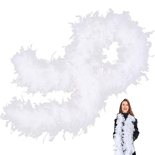 Weiss Federboa,Boa für Damen und Mädchen,80g 2m/6.6ft Natürliche Truthah Feder-Boa,Weiss Federboa Halt für Straßenfasching,Geburtstagsfeier,Konzert,Karneval,Tischdeko, Halloween,Weihnachtsfeier von POPOYU