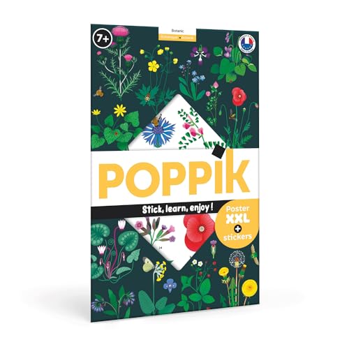 POPPIK 1841135 Sticker-Poster, Botanik, interaktives Lernposter mit Aufklebern, mehrsprachiges Pflanzenposter, für Kinder ab 7 Jahren, 68 x 100 cm, Die Uhr ist Teil des Produkts von POPPIK