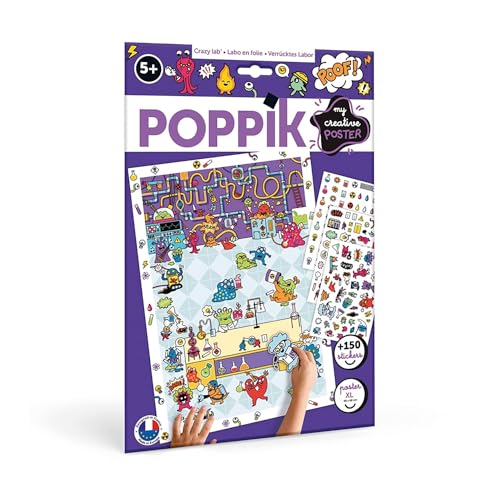 POPPIK 1841207 Sticker-Poster, Verrücktes Labor, Kreativposter mit ablösbaren Aufklebern, Monster-Stickerset zum Basteln, für Kinder ab 5 Jahren, 48 x 68 cm von POPPIK