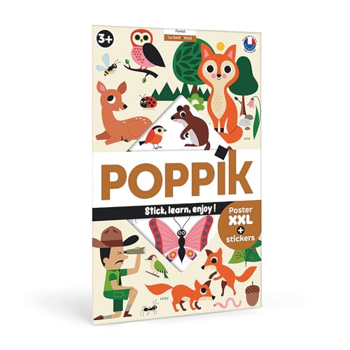 POPPIK 1841224 Sticker-Poster, Wald, interaktives Lernposter mit Aufklebern, mehrsprachiges Tierposter, für Kinder ab 3 Jahren, 68 x 100 cm von POPPIK