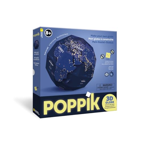 POPPIK 1841265 3D-Bastel-Globus, Erde bei Nacht, nachtleuchtender Lernglobus inkl. mehrsprachigem Begleitheft, DIY-Set für Kinder ab 8 Jahren, 26 cm von POPPIK