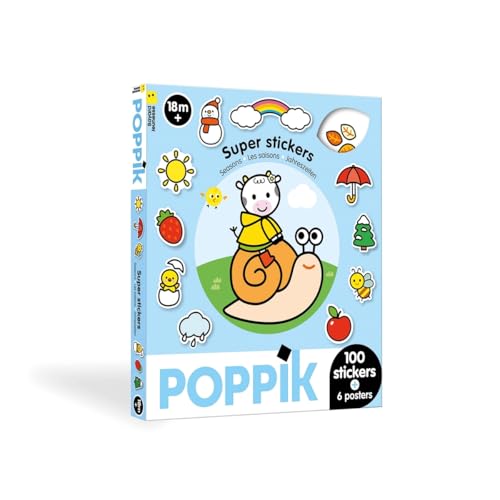 POPPIK 1841268 Sticker-Box, Jahreszeiten, 6 interaktive Themenposter mit ablösbaren Aufklebern, mehrsprachige Lernposter für Kinder ab 18 Monaten von POPPIK