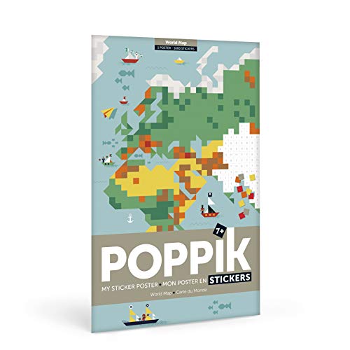 POPPIK 3760262410128 Montessori Pixel Art Weltkarte Poster: Riesige Bunte Aufkleber Mosaik Aktivität für Kinder, Mehrfarbig, 92 (EU) von POPPIK
