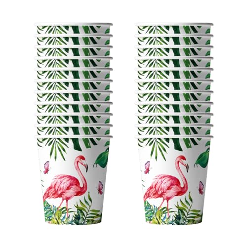 20 Stück Hawaii Pappbecher 250ml Flamingo Partybecher Trinkbecher Papier Glühweinbecher Tropische Tableware Party Deko Für Hawaii Sommer Geburtstag Party Dekoration von PORUPAEL