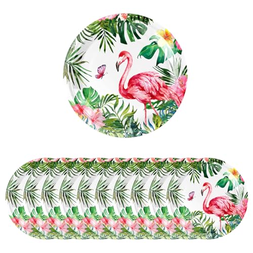 20 Stück Hawaii Party Teller 7 Zoll Flamingo Pappteller Hawaii Party Geschirr Set Party Rund Pappteller Tropische Tableware Party Deko Für Hawaii Sommer Geburtstag Party Dekoration von PORUPAEL