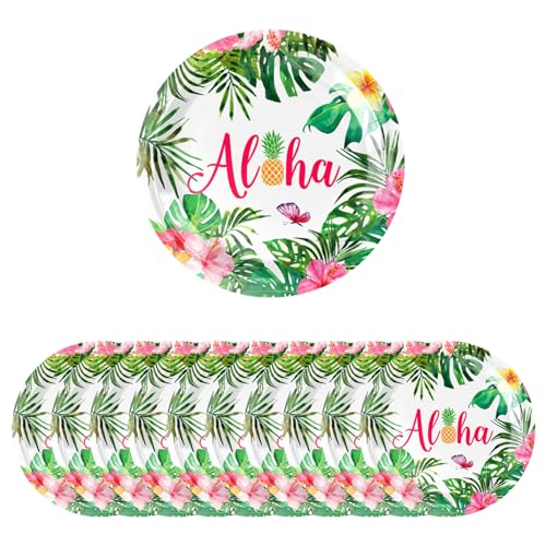 20 Stück Hawaii Party Teller 9 Zoll Aloha Pappteller Hawaii Party Geschirr Set Party Rund Pappteller Tropische Tableware Party Deko Für Hawaii Sommer Geburtstag Party Dekoration von PORUPAEL