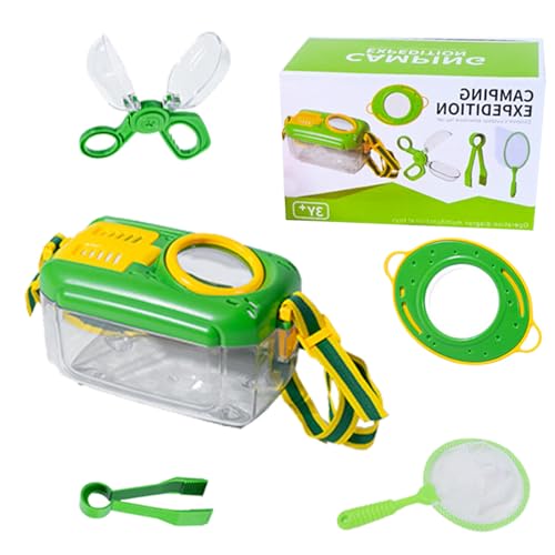 Forscherset für Kinder, 5-teiliges Entdecker Set Draussen Forscherset mit Insektenbeobachtungsbox, Schere, Netz, Pinzette, Lupe Outdoor Spielzeug Geschenk für Kinder Camping, Natur Erforschen (Grün) von PORUPAEL