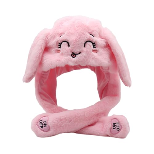 PORUPAEL Mütze mit Beweglichen Ohren, Plüsch Mütze mit Beweglichen Hasen Ohren Wackelohren Dressfan Bunny Hat Ears Hasenmütze Kawaii Accessoires Hut Lustige Tiermütze für Kinder Dame Mädchen (Rosa) von PORUPAEL