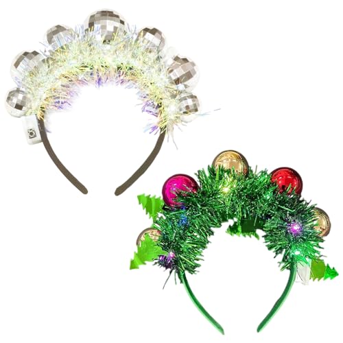 PORUPAEL Weihnachts-Stirnband, blinkendes Stirnband, LED-Weihnachts-Kugelkopf-Bopper, Weihnachts-Kopfbedeckung, Haarreifen für Weihnachten, Party, Gastgeschenke, 2 Stück von PORUPAEL