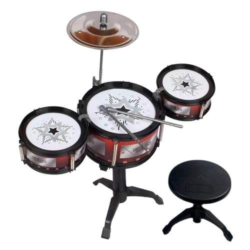 Schlagzeug Kinder Trommel Set, Musik Kinderschlagzeug Musikinstrumente Set, Jazz Rock Drum Set, Baby Percussion Lernspielzeug Schlagzeug Geschenk für Kleinkinder 1 2 3 4+ Jahr Jungen Mädchen (jzaa L) von PORUPAEL