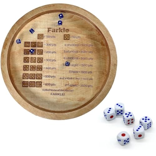 Farkle Würfeltablett, Farkle Klassisches Würfelspiel, Würfeltablett aus Holz for Farkle Klassisches Würfelspiel, Farkle Würfeltablett mit Punktestand, Das klassische Familienspiel beinhaltet sechs Wür von POVVFRTY