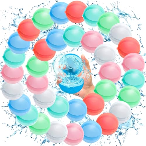 POWLYB 36PCS Wiederverwendbare Wasserballons, Sommerspielzeug, Wasserspielzeug für Jungen und Mädchen, Wasserball Kinder, Strandspielzeug für Kinder, Wasserspiele, Selbstdichtender Wasserspritzball von POWLYB