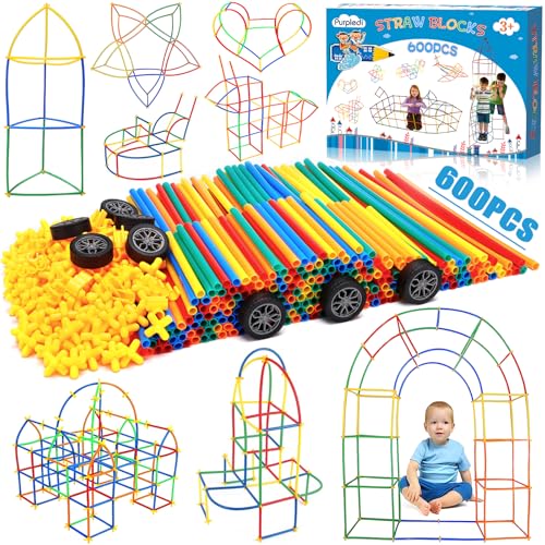 POWLYB 600pcs Konstruktionsspielzeug Baustein - Kreative Verbindungsbausteine Spielzeug für Jungen & Mädchen, STEM Lernspielzeug, Geeignet für Kinder ab 3 4 5 6 7 8 Jahren von POWLYB