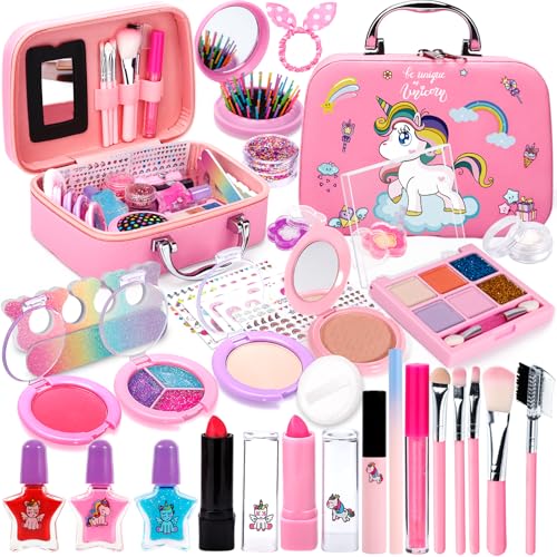 POWLYB Kinderschminke Schminkkoffer Mädchen Schminke Kinder - 38pcs Waschbar Schminke Kinder Make Up Set Mädchen Spielzeug Weihnachts Geburtstags Geschenke für Mädchen 4 5 6 7 8 9 10 11 12 Jahre von POWLYB