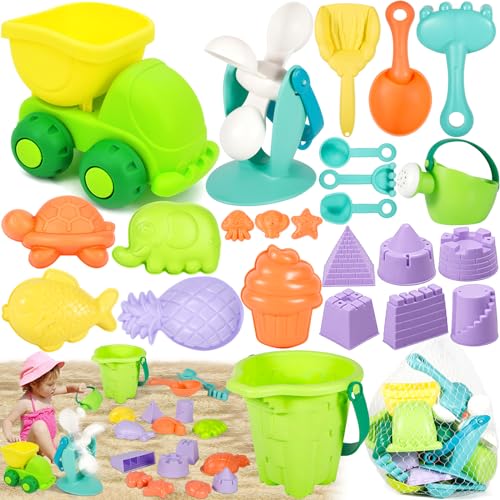 POWZOO Sandspielzeug Set,24pc StrandSpielzeug Kinder.Reise Sandspielzeug,Strand Sandspielzeug Set,mit Wasserrad,Sand Form,Sand Schaufel,Rake,Strandbuggy,Sandkasten Spielzeug Kinder für 2 3 4 5 Jahre. von POWZOO