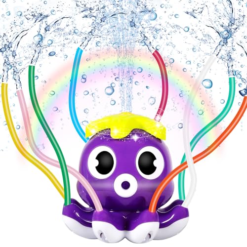 POWZOO Wassersprinkler für Kinder,rotierendes Blumensprinkler-Sprühspielzeug mit rotierenden Düsen,Sprinkler-Spiele im Freien,Wasserspielzeug für Kinder,3–8 Jahren,Jungen und Mädchen.(Octopus Purple) von POWZOO