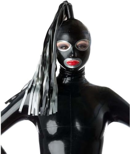 PPEEVOLERU BDSM Fetisch Masken Cosplay Halloween Maskerade Latex Masken - Perücke mit Pferdeschwanz - Bondage Sex Masken mit Engen Kostümen - Kopfmaske Fesseln - Sexspielzeug für Paare (B,L) von PPEEVOLERU