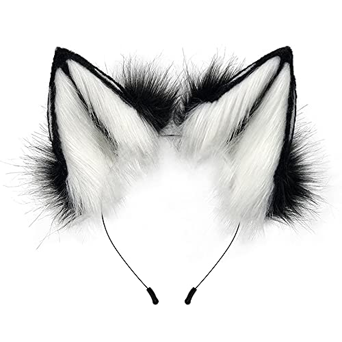 Handgefertigtes katzenohren Fuchs Wolf Ohren Halloween Kostüm Zubehör Damen und Kinder Blackwhite von PPFINE