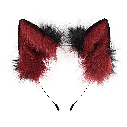 Handgefertigtes katzenohren Fuchs Wolf Ohren Halloween Kostüm Zubehör Damen und Kinder Blackred von PPFINE