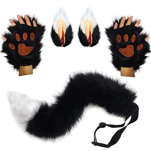 PPFINE Wolf Fuchs Schwanz Clip Ohren und Handschuhe Set Halloween Weihnachten Fancy Party Kostüm Spielzeug Geschenk für Kinder oder Erwachsene von PPFINE