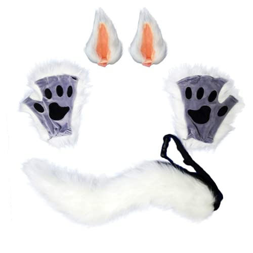 PPFINE Wolf Fuchs Schwanz Clip Ohren und Handschuhe Set Halloween Weihnachten Fancy Party Kostüm Spielzeug Geschenk für Kinder oder Erwachsene von PPFINE