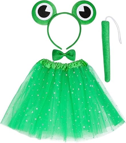 PPGGOPP Frosch Kostüm, 4PCS Froschkostüm für Erwachsene Kinder, Frosch Haarreif Fliege Schwanz und Tutu, Frosch Kostüm Accessoires für Karneval Maskerade Cosplay, Mädchen Geschenk von PPGGOPP