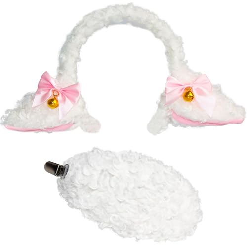 PPGGOPP Tier Kostüm Set,2PCS Schaf Kostüm Zubehör,Tier Stirnband Schwanz Set,Tier Kostüm Haarreif mit Ohren Schwanz für Tierkostüm Cosplay Geburtstagsparty Zubehör Karneval Kostüm Kostüm Partyzubehör von PPGGOPP