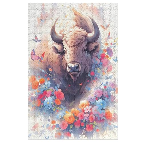 Bunter Bison Holzpuzzle 1000 Teile,Puzzles Für Erwachsene, Impossible Puzzle, Geschicklichkeitsspiel Für Die Ganze Familie,Home Dekoration Puzzle, Puzzle Kinder Legespiel （78×53cm） von PPZYY