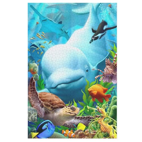 Delfin Holzpuzzle 1000 Teile, Knobelspiele Für Erwachsene, Teenager, Puzzles Unmögliche - Kinder Puzzle Zimmer Deko （78×53cm） von PPZYY