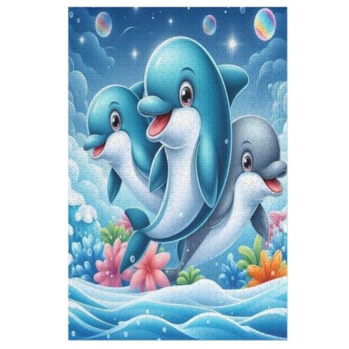 Delfin Puzzle 1000 Teile, Holzpuzzle Für Erwachsene, Impossible Puzzle, Geschicklichkeitsspiel Für Die Ganze Familie, Puzzle Farbenfrohes Legespiel Kinder Puzzles （78×53cm） von PPZYY