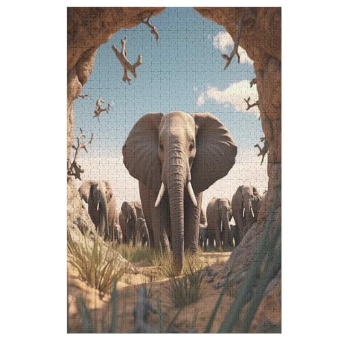 Elefant Puzzle 1000 Teile,Puzzles Für Erwachsene, Impossible Puzzle, Geschicklichkeitsspiel Für Die Ganze Familie, Puzzle Kinder,Holzpuzzle-Geschenk,Raumdekoration, （78×53cm） von PPZYY