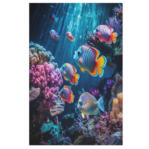 Farbenfrohe Fische Puzzle 1000 Teile, Holzpuzzle Für Erwachsene, Impossible Puzzle, Geschicklichkeitsspiel Für Die Ganze Familie, Puzzle Farbenfrohes Legespiel Kinder Puzzles （78×53cm） von PPZYY