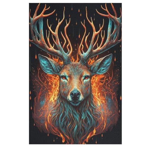 Hirsch Fire Water Puzzles 1000 Teile Erwachsener Kniffel Spaß Für Die Ganze Familie - 1000 Puzzleteilige Motive, Holzpuzzle Kinder Erwachsene, Impossible Puzzle Schwer （78×53cm） von PPZYY