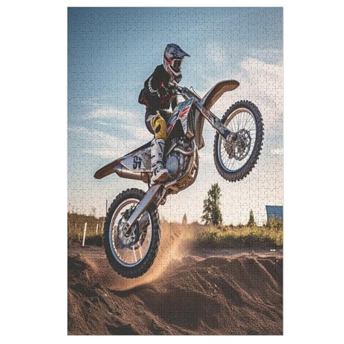 Motocross Puzzle 1000 Teile, Holzpuzzle Für Erwachsene, Impossible Puzzle, Geschicklichkeitsspiel Für Die Ganze Familie, Puzzle Farbenfrohes Legespiel Kinder Puzzles （78×53cm） von PPZYY