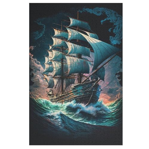 Piratnschiff,Boat -Puzzle, 1000 Teile,Holzpuzzle Für Erwachsene Kinder, Lustiges Spielzeug, Denkspiel, Spielzeug, Bildungsspiel, Herausforderung, Pädagogisch, （78×53cm） von PPZYY