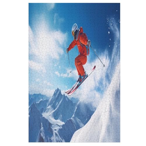 Skifahren auf Schneebergen -Puzzle, 1000 Teile,Holzpuzzle Für Erwachsene Kinder, Lustiges Spielzeug, Denkspiel, Spielzeug, Bildungsspiel, Herausforderung, Pädagogisch, （78×53cm） von PPZYY