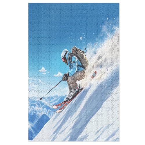 Skifahren auf Schneebergen -Puzzle, 1000 Teile,Holzpuzzle Für Erwachsene Kinder, Lustiges Spielzeug, Denkspiel, Spielzeug, Bildungsspiel, Herausforderung, Pädagogisch, （78×53cm） von PPZYY