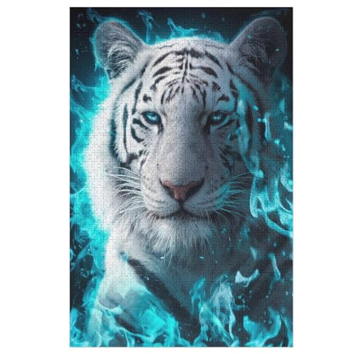 Weißer Tiger – Puzzle 1000 Teile, Holzpuzzle, Herausforderndes Geschicklichkeitsspiel Für Die Ganze Familie, Kinder Erwachsenenpuzzle Ab 12 Jahren （78×53cm） von PPZYY