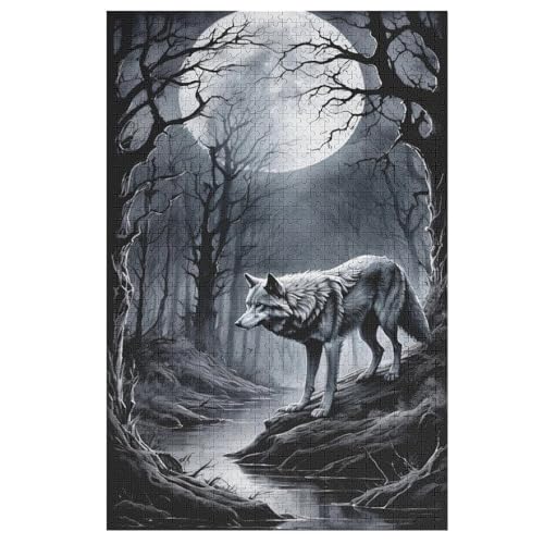 Wolf -Puzzle, 1000 Teile,Holzpuzzle Für Erwachsene Kinder, Lustiges Spielzeug, Denkspiel, Spielzeug, Bildungsspiel, Herausforderung, Pädagogisch, （78×53cm） von PPZYY