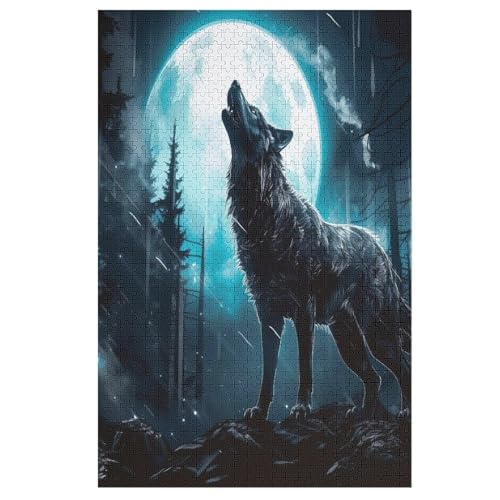 Wolf -Puzzle, 1000 Teile,Holzpuzzle Für Erwachsene Kinder, Lustiges Spielzeug, Denkspiel, Spielzeug, Bildungsspiel, Herausforderung, Pädagogisch, （78×53cm） von PPZYY